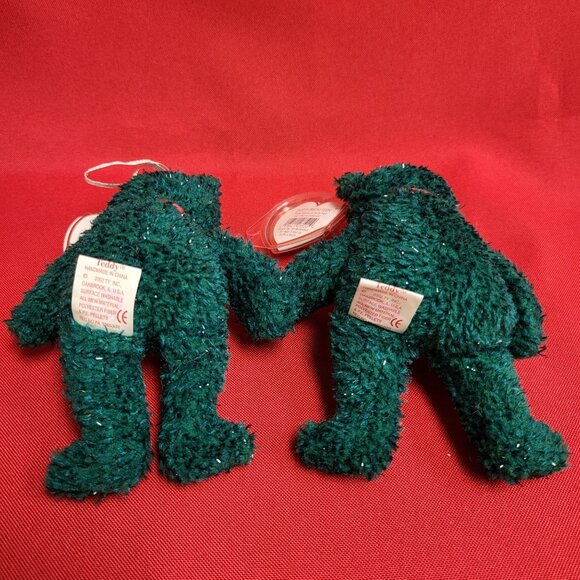 Holiday Green Teddy Ty Jingle Beanies Set of 2 Plush Christmas Ornaments 2004 - Picture 5 of 12